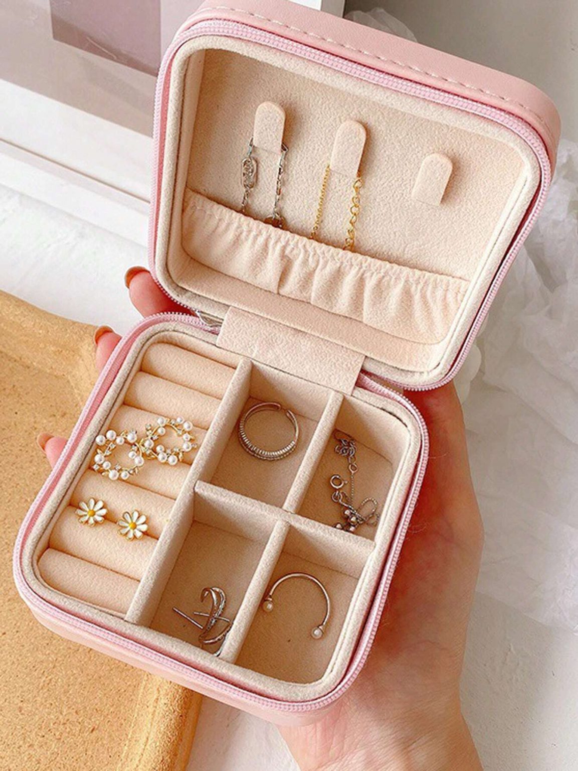 Travel Leather Pocket Jewellery Organizer With Box (mix/random Color)